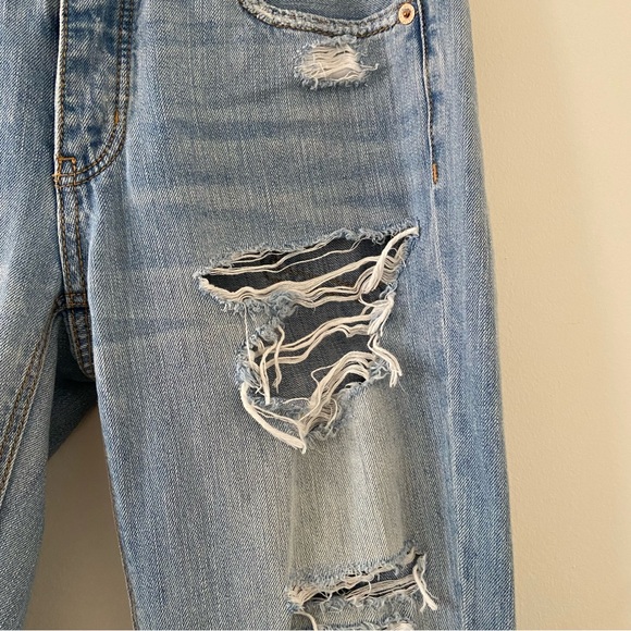 American Eagle Outfitters Women’s Mid-rise Distressed Tom Girl Jeans Light Wash - Picture 8 of 14